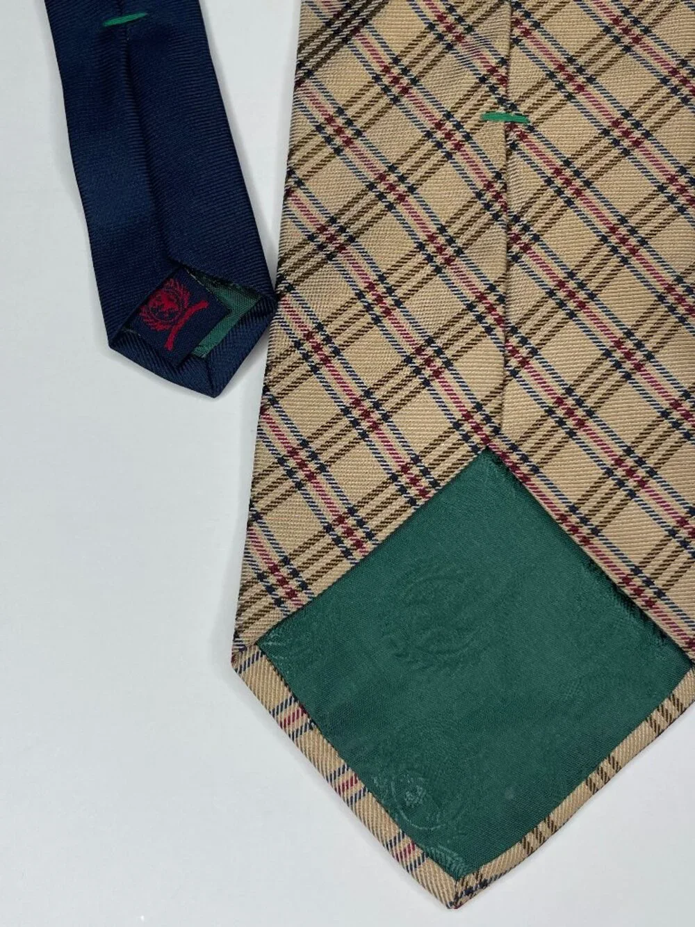 Tommy Hilfiger Dark Academia Plaid Silk Tie Beige Ivy League Vintage Necktie